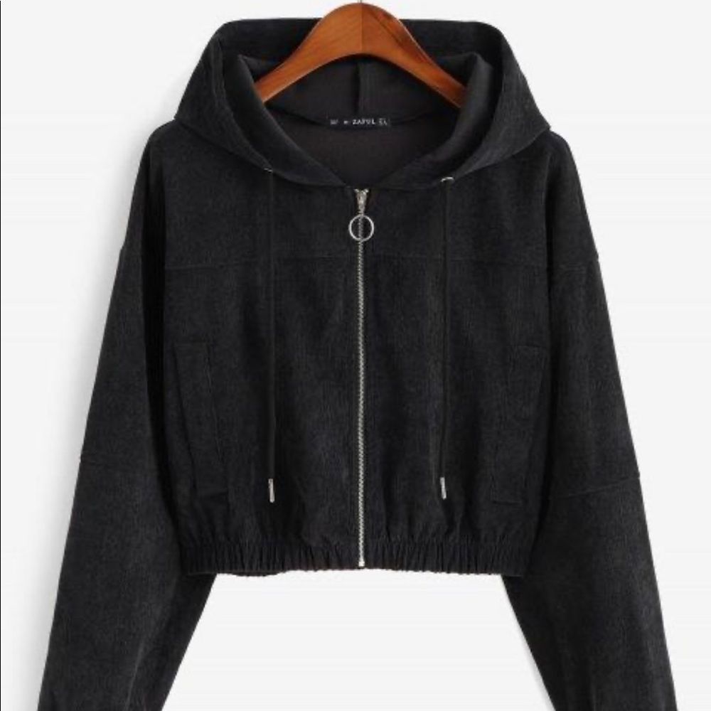 Black Corduroy zip up ZAFUL jacket